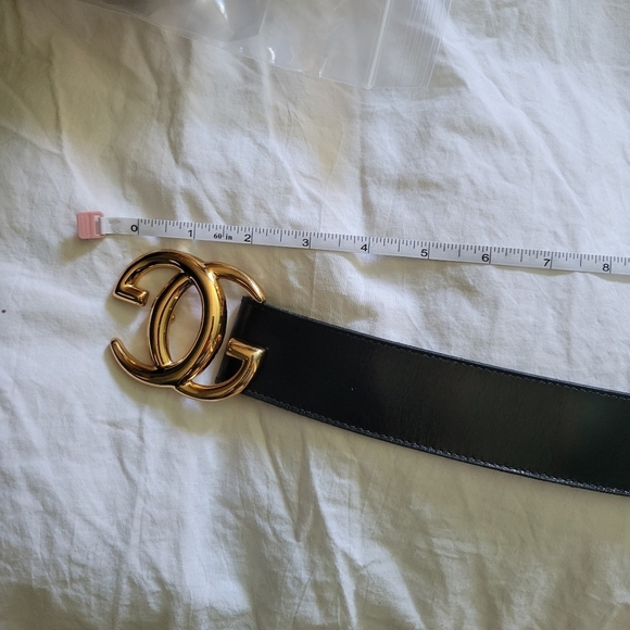 Vintage Gucci Logo Wide Black Leather Belt Gold GG Size 70 main image 8
